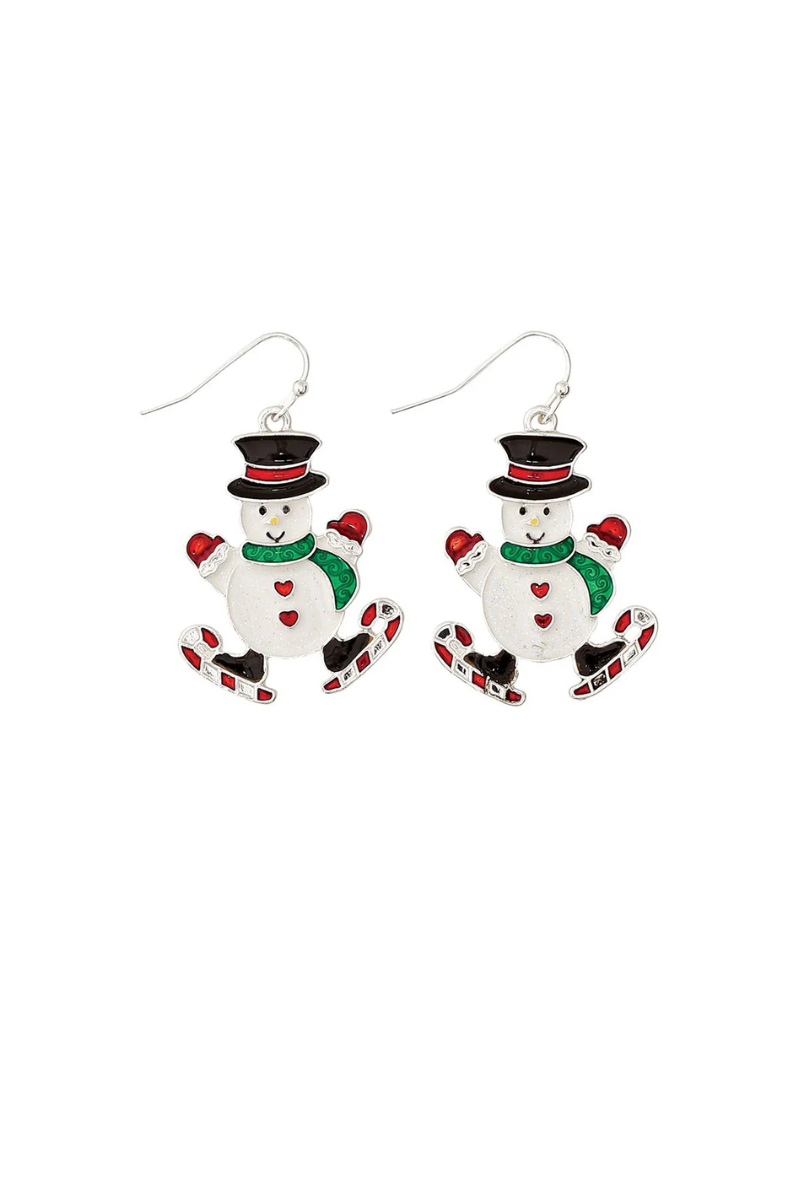 Dark Slate Gray Periwinkle by Barlow : Jolly Snowmen on Skate - Earrings