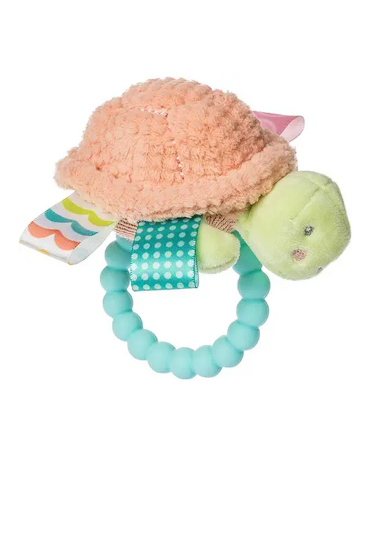 Tan Mary Meyer Taggies Soft Baby Rattle with Soothing Teether Ring and Sensory Tags, 6-Inches, Tippy Turtle