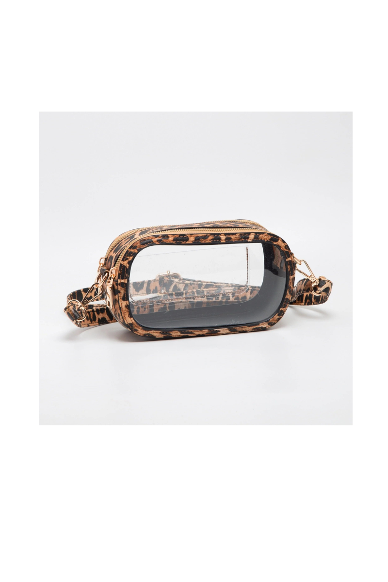 White Smoke Double Zipper Oval Clear Game Day/Stadium Bag - Leopard