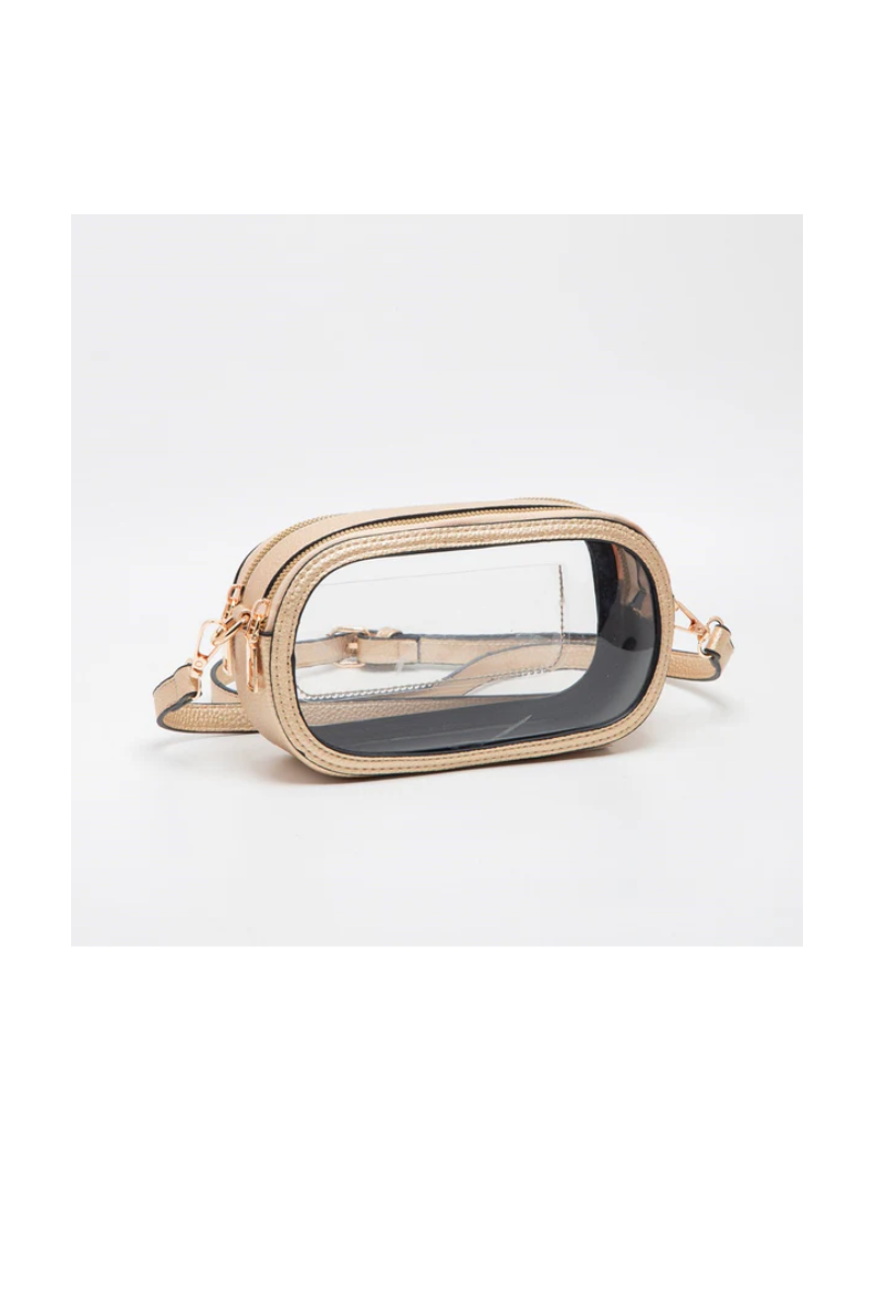 White Smoke Double Zipper Oval Clear Game Day/Stadium Bag - Gold