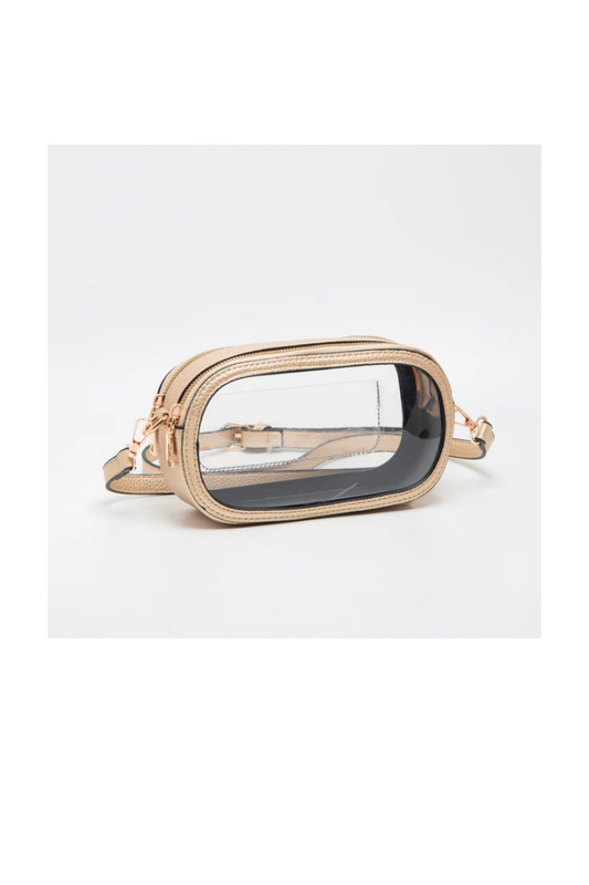 White Smoke Double Zipper Oval Clear Game Day/Stadium Bag - Gold