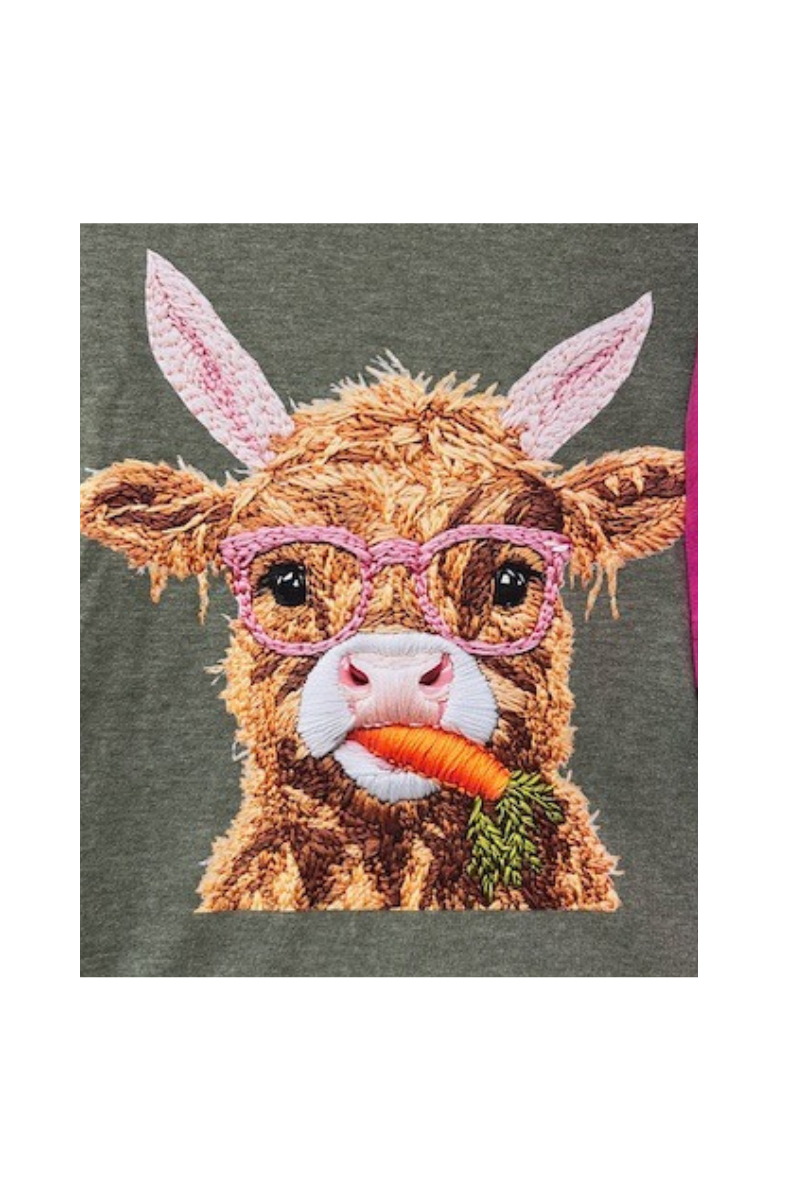 Dim Gray Easter T-Shirt - Highland Cow