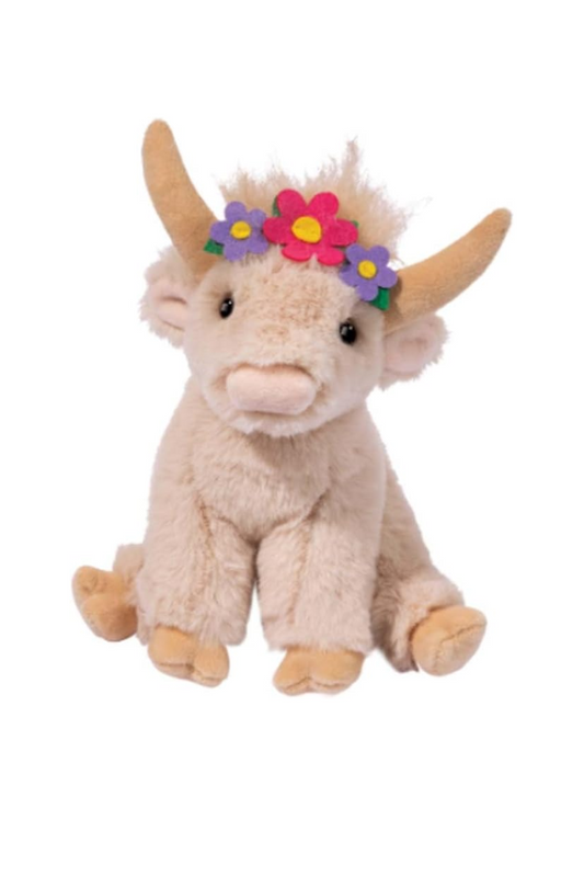 Tan Douglas Laddie Highland Cow Mini Soft with Flower Crown Plush Stuffed Animal