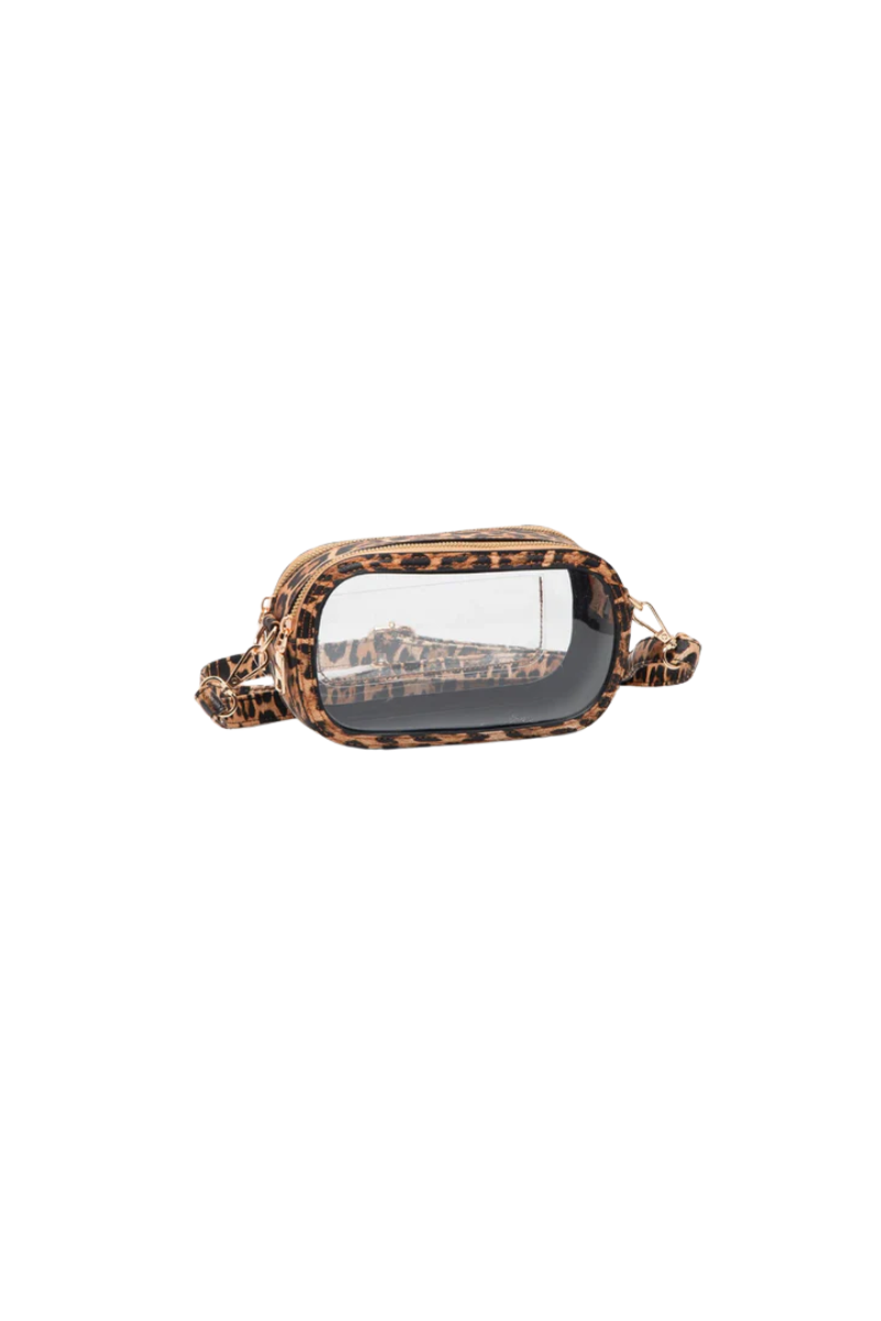 Dim Gray Double Zipper Oval Clear Game Day/Stadium Bag - Leopard