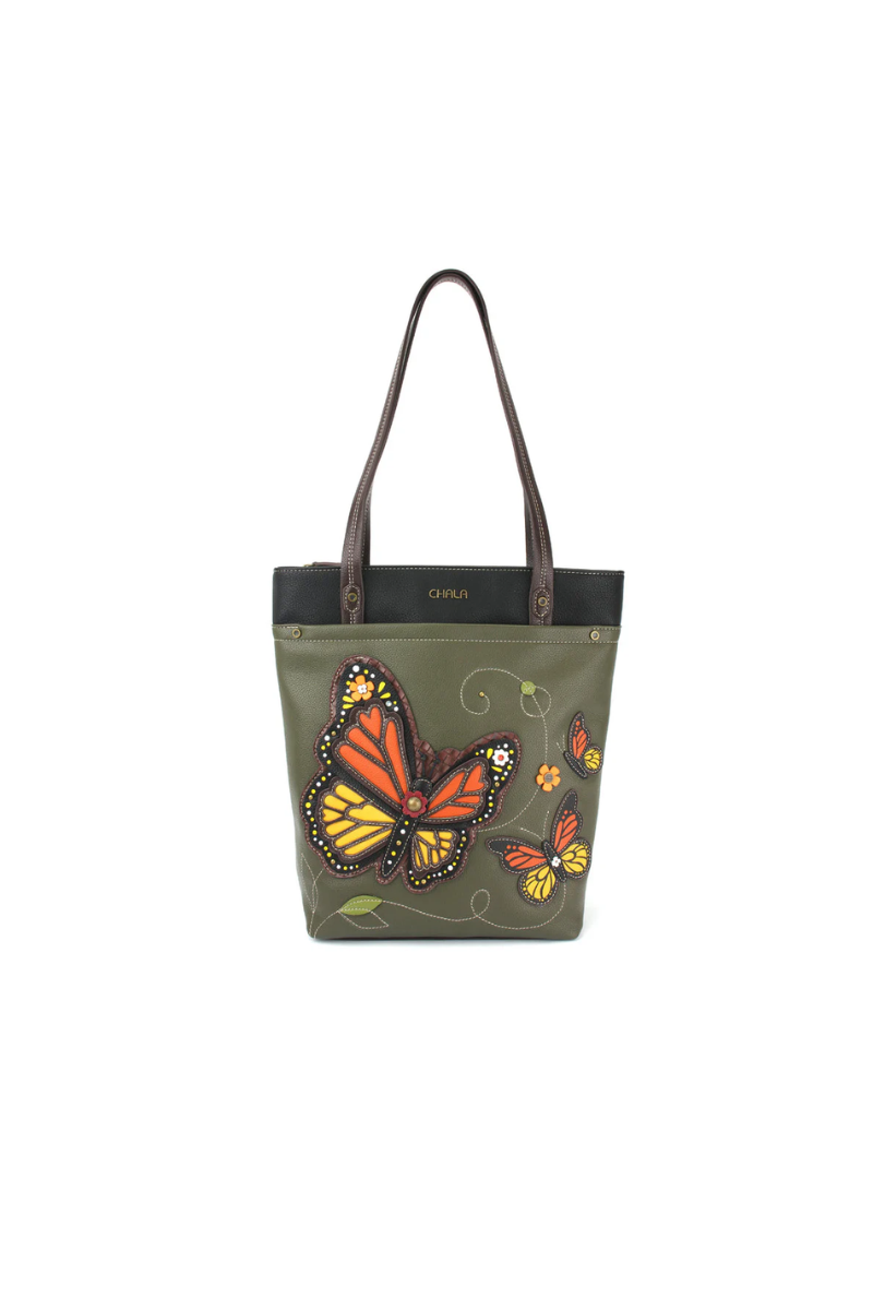 Dark Olive Green Deluxe Everyday Chala Tote - Monarch Butterfly