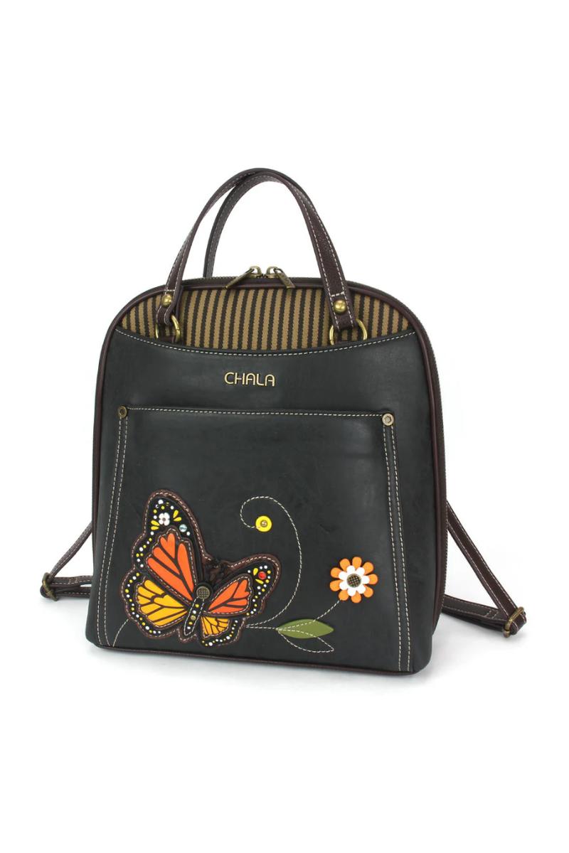 Dark Slate Gray Convertible Backpack Chala Purse - Monarch Butterfly