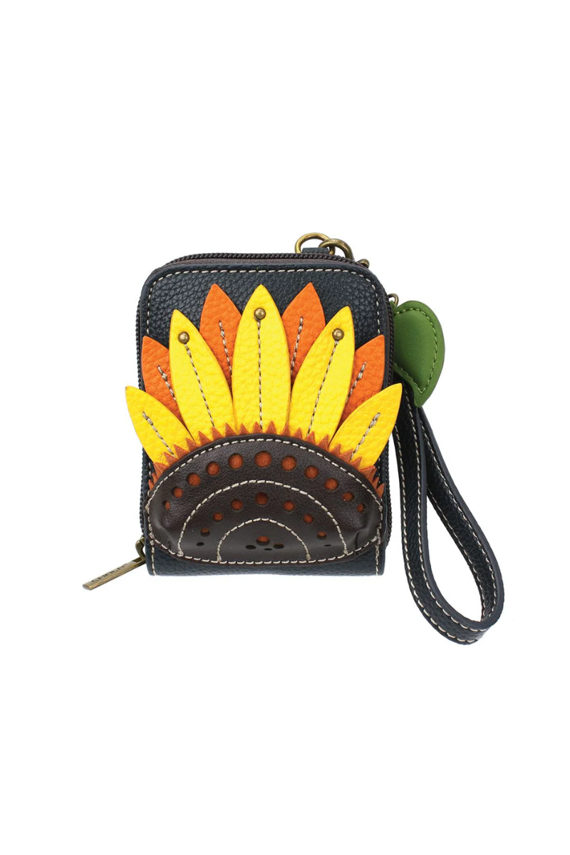 Sandy Brown Chala Cute Credit Card Holder / Wallet Wristlet - Sunflower