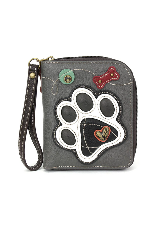 Dark Slate Gray Chala Zip Around Wallet - B&W Pawprint