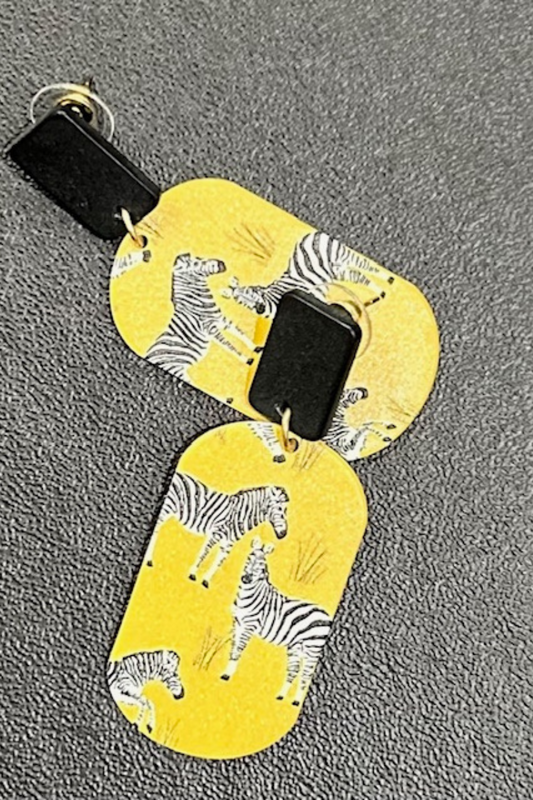 Slate Gray Earrings-Light Gold and Black Zebra