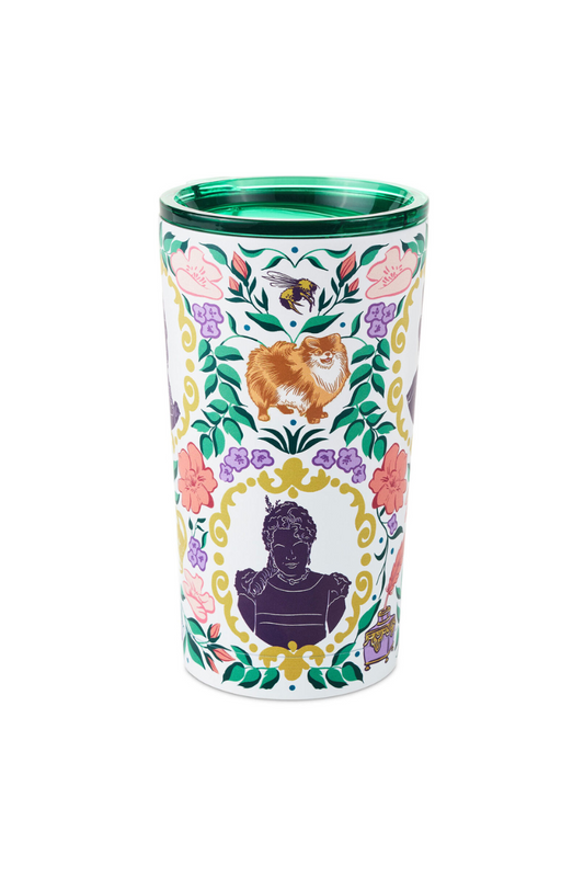 Dark Slate Gray Bridgerton Ton Silhouettes on Floral Travel Mug, 15 oz.