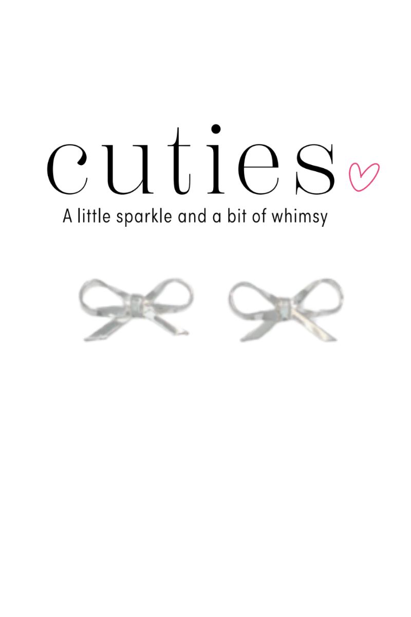 Light Gray Cuties Silver Bow Stud Earrings