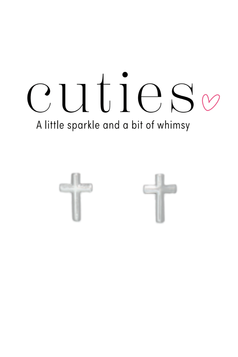 Black Cuties Silver Cross Stud Earrings