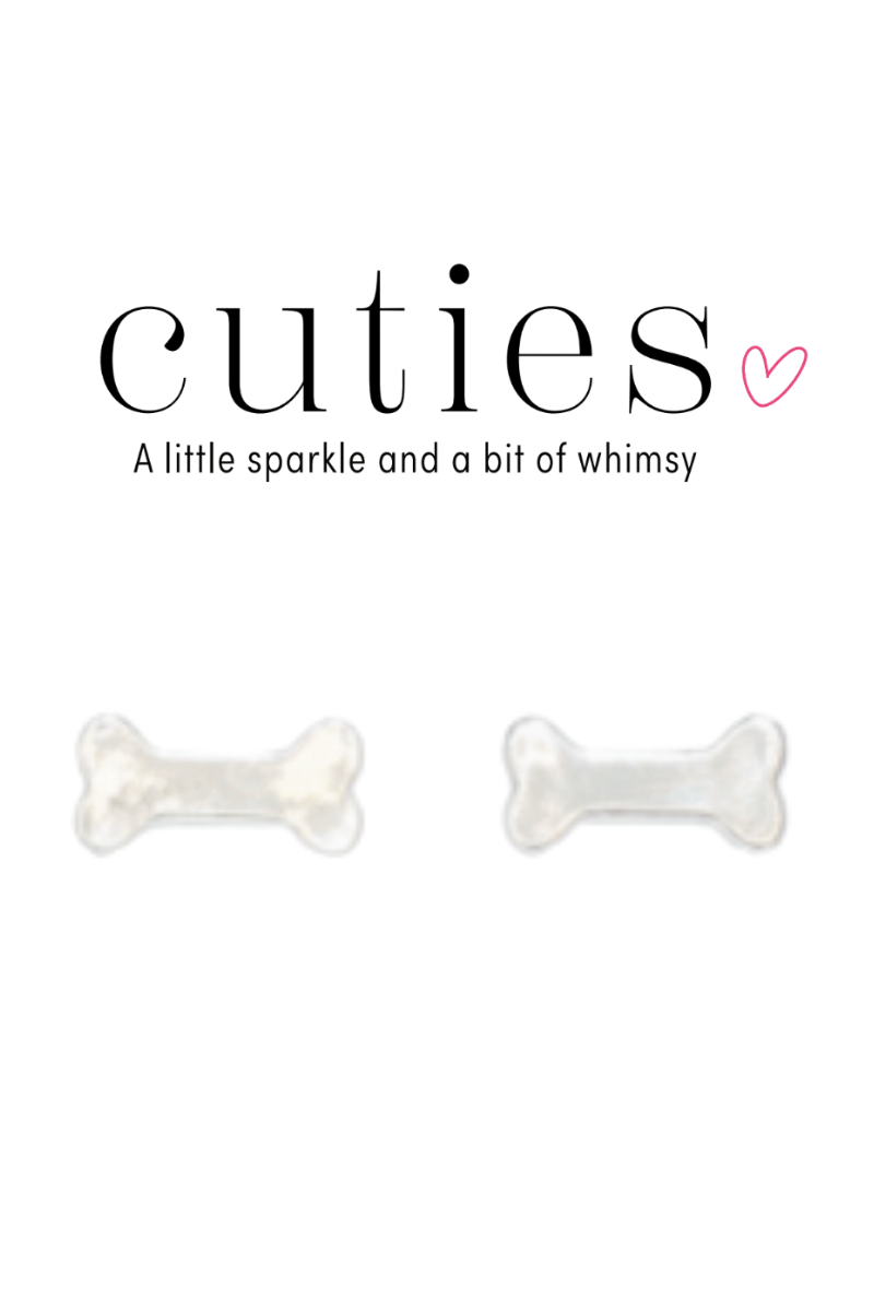 Beige Cuties Silver Dog Bone Stud Earrings