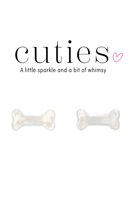 Beige Cuties Silver Dog Bone Stud Earrings