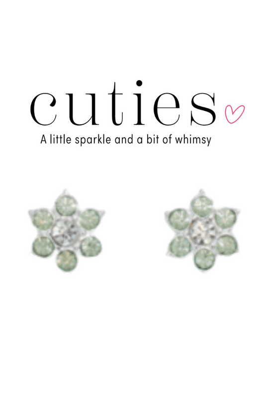 Gray Cuties Silver Mint Crystal Flower Stud Earrings