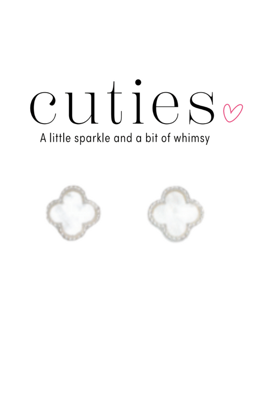Lavender Cuties Silver Pearlized Clover Stud Earrings