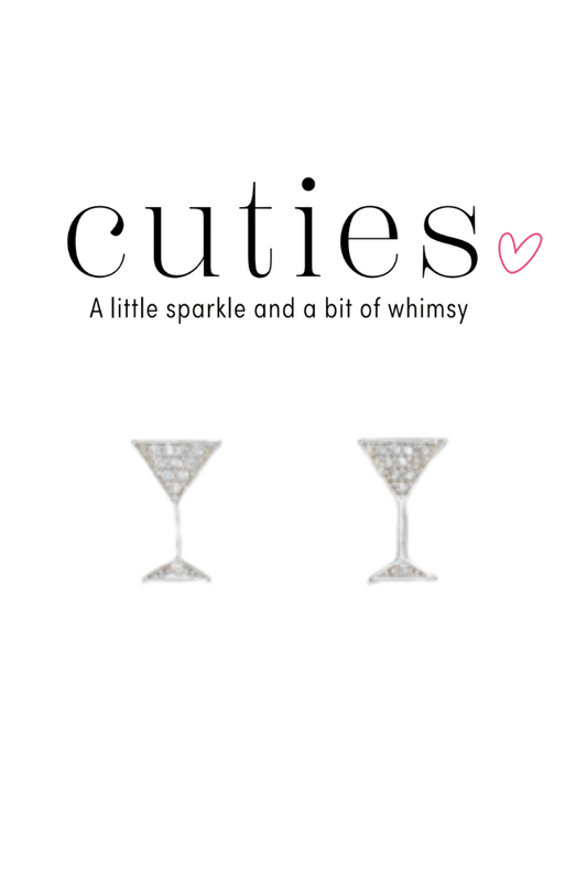 Light Gray Cuties Silver Crystal Martini Stud Earrings
