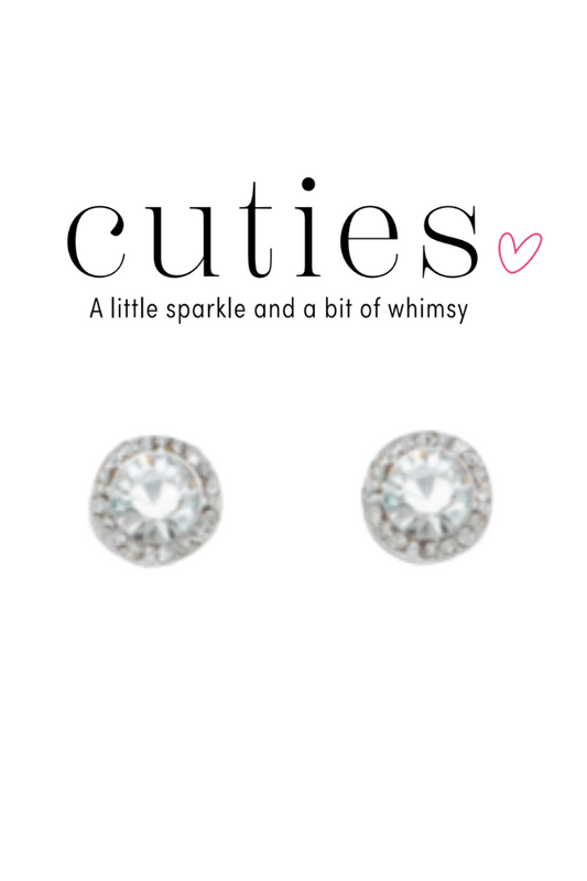 Light Gray Cuties Silver Sparkling Crystal Stud Earrings