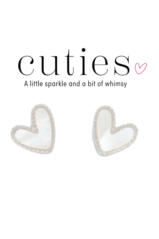 Light Gray Cuties Silver Pearlized Heart Stud Earrings