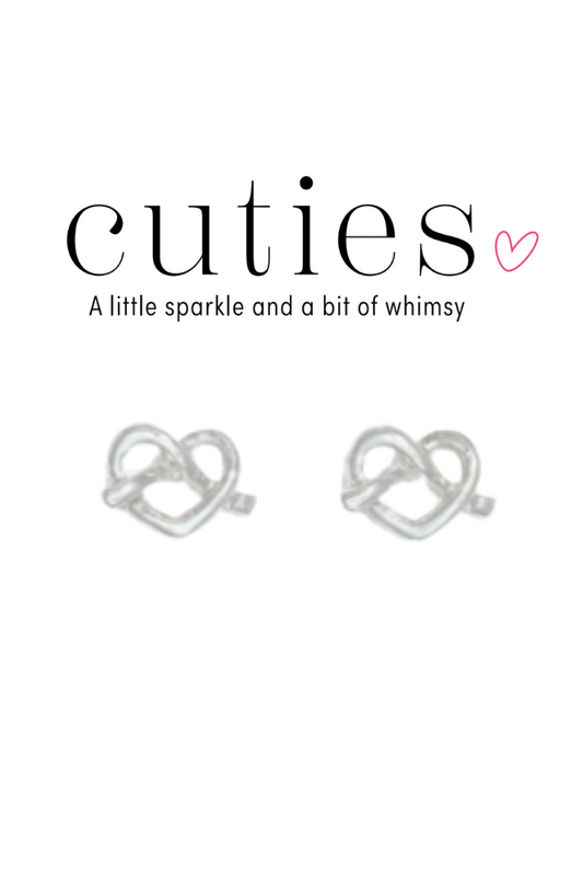 Light Gray Cuties Silver Pretzel Heart Stud Earrings