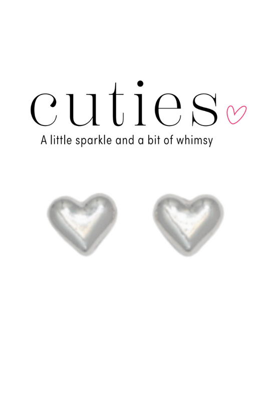 Gray Cuties Silver Puffy Heart Stud Earrings