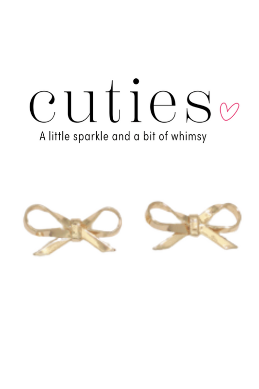 Tan Cuties Gold Bow Stud Earrings