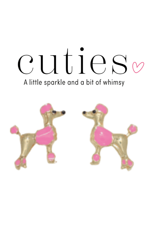 Tan Cuties Gold Pink Enamel Poodle Stud Earrings