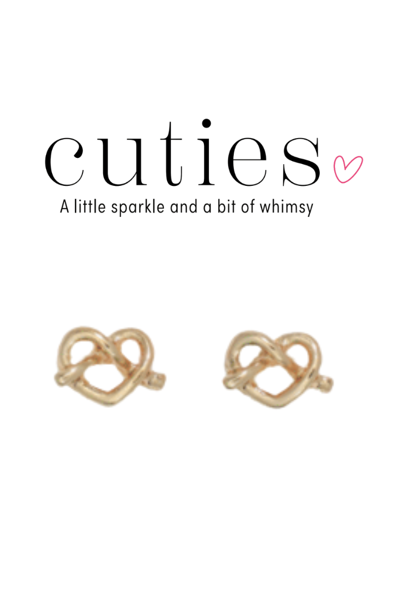 Tan Cuties Gold Pretzel Heart Stud Earrings