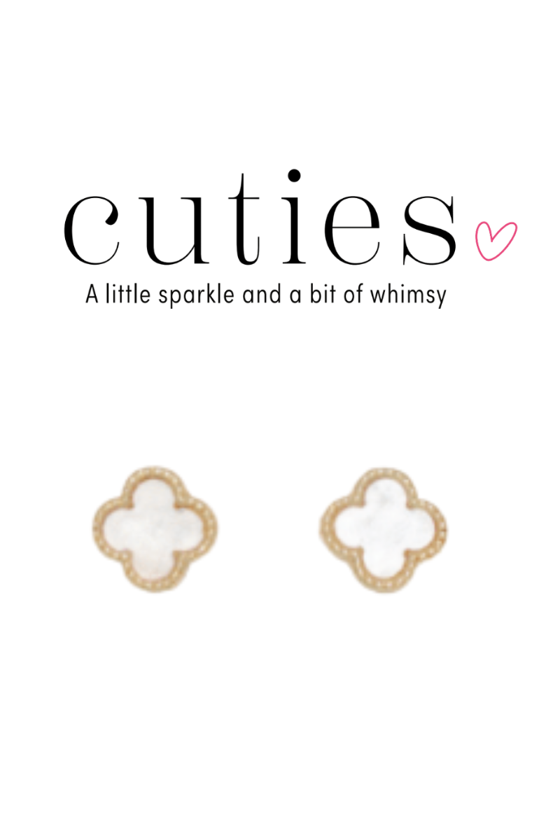 Light Gray Cuties Gold Pearlized Clover Stud Earrings