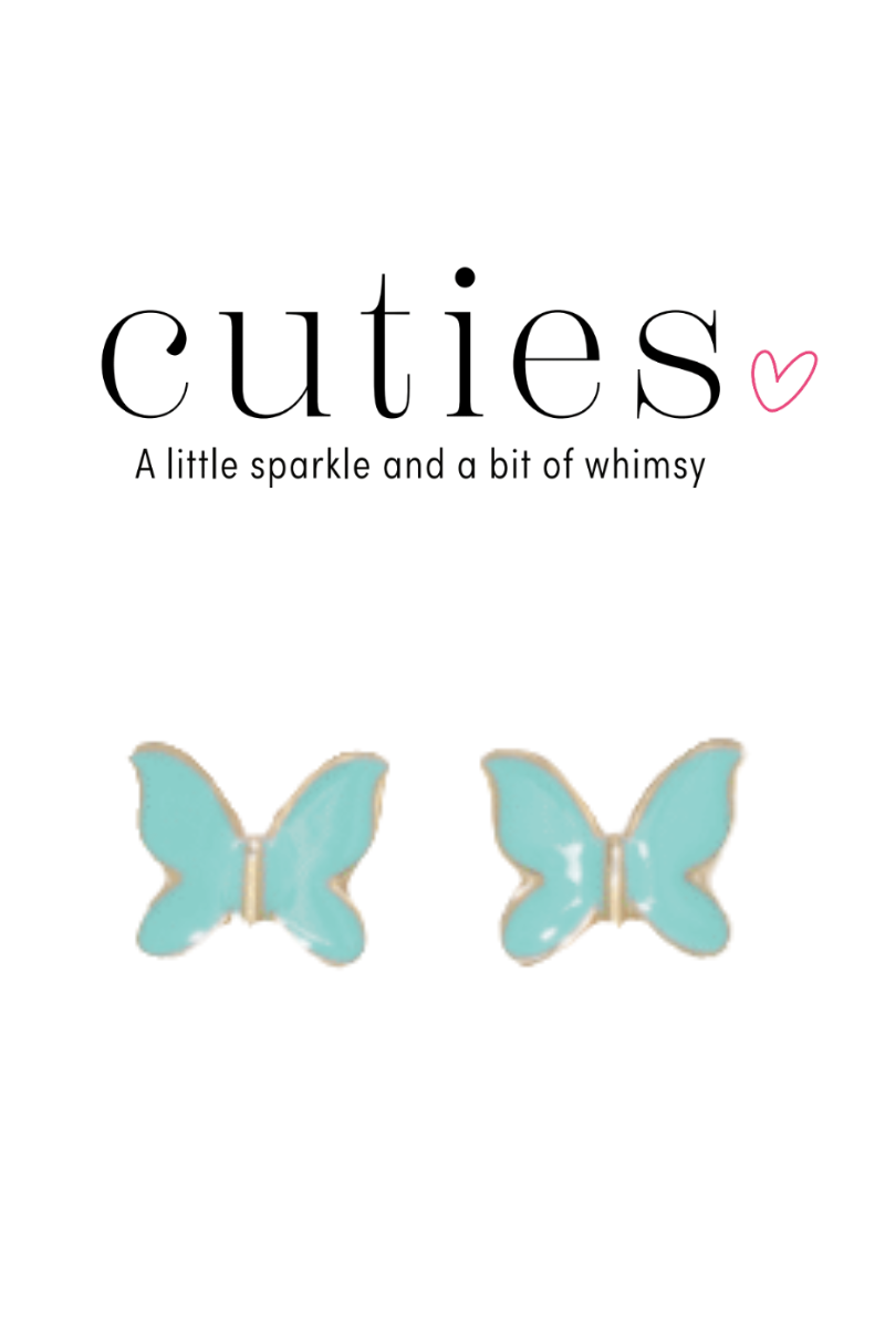 Light Steel Blue Cuties Gold Mint Enamel Butterfly Stud Earrings