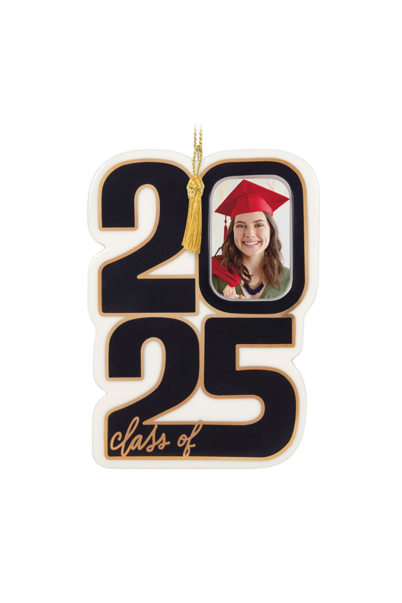Black 2025 Ornament - Class of 2025 Photo Frame Porcelain Ornament