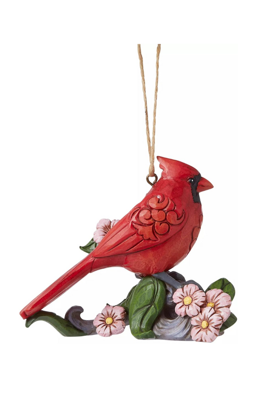 Sienna Jim Shore Cardinal Sitting on Flower Branch Hanging Ornament, 3 Inch, Multicolor