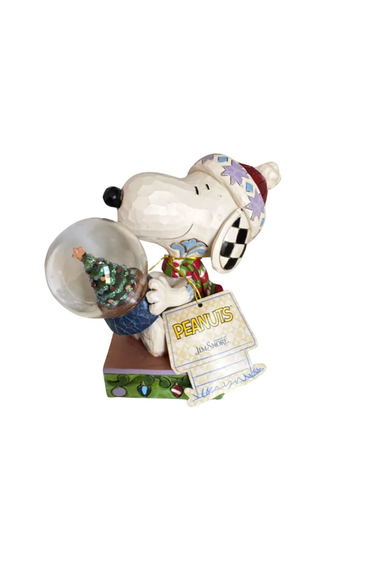Light Gray Jim Shore Enesco Snoopy Holding Snow Globe Christmas Peanuts Figurinine