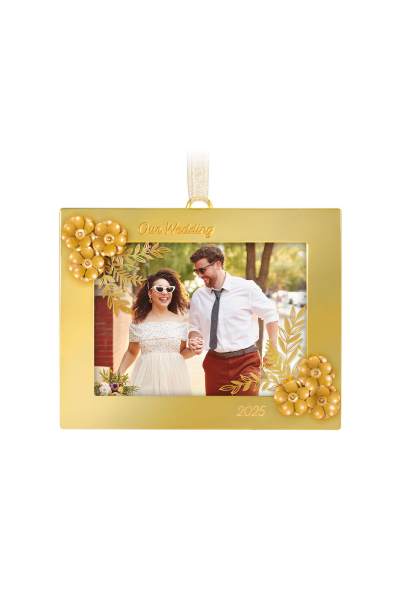 Dark Khaki 2025 Ornament - Our Wedding 2025 Photo Frame Metal Ornament
