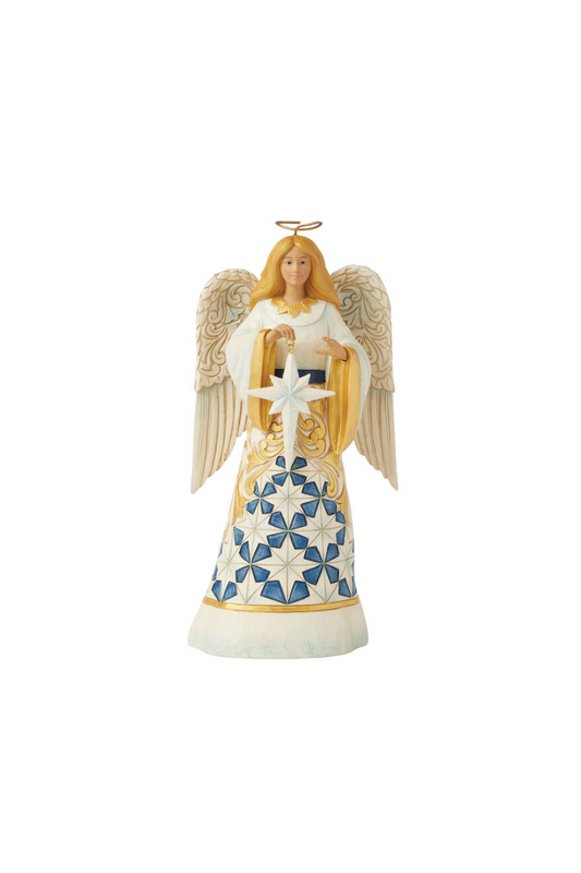 Light Gray Jim Shore Heartwood Creek Blue and Gold Angel Figurine, 8.46"
