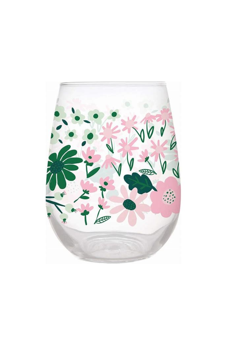 Misty Rose Slant Collections Stemless Wine Glass, 20-Ounce, Floral
