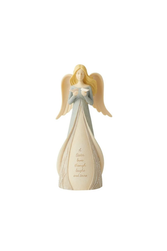 Tan Enesco Foundations Sisters Angel Figurine 7.5in H Crystal Accent