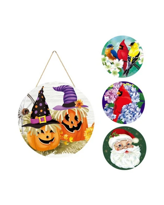 Light Gray Nature and Holiday Charm, 4-Season Interchangeable Door Decor Set