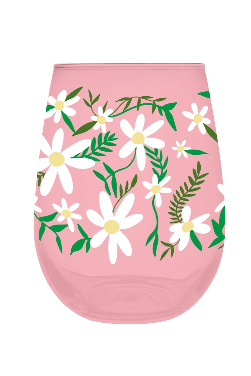 Light Pink Pink Stemless Wine Glasse Hand Paint Daisies