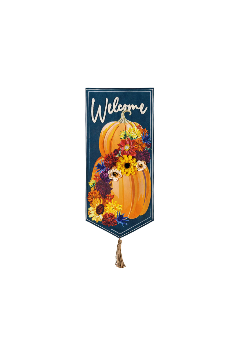 Dark Slate Gray Floral Wrapped Pumpkin Everlasting Impressions Garden Flag