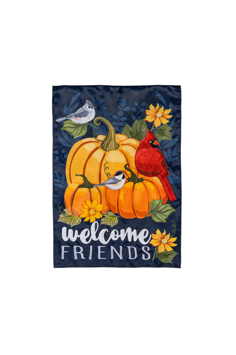 Sandy Brown Welcome Friends of Fall Applique Garden Flag