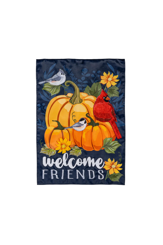 Sandy Brown Welcome Friends of Fall Applique Garden Flag