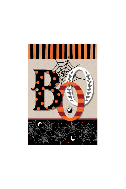 Black Polka Dots & Stripes Boo Suede Garden Flag
