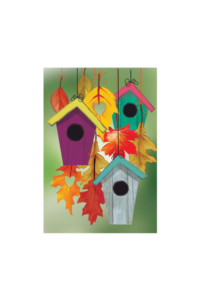 Dark Sea Green Flock Of Bird Houses Suede Garden Flag