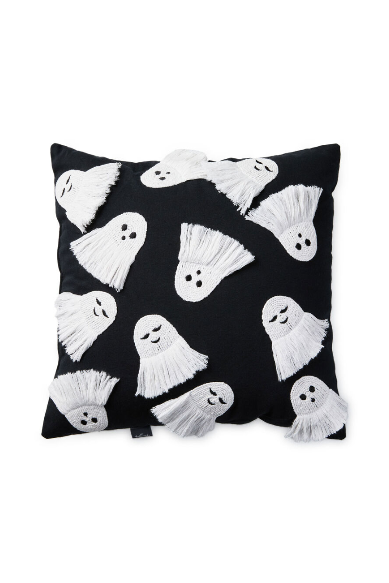 Black Fringe Ghosts Halloween Pillow, 16x16