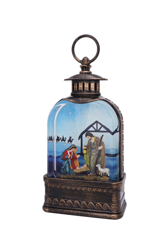 Dark Slate Gray Christmas 10.75" Nativity Holy Night Wide Dome Glitter Lantern with Sublimation