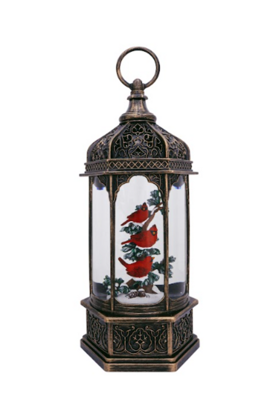 Dark Slate Gray Christmas 12.625" Cardinal Trio Gazebo Glitter Lantern