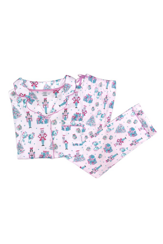 Lavender Christmas Pink Nutcracker 2-Piece Pajama Set