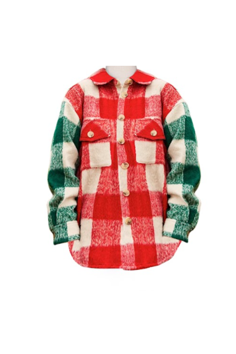 Maroon Holly & Pine Plaid Shacket