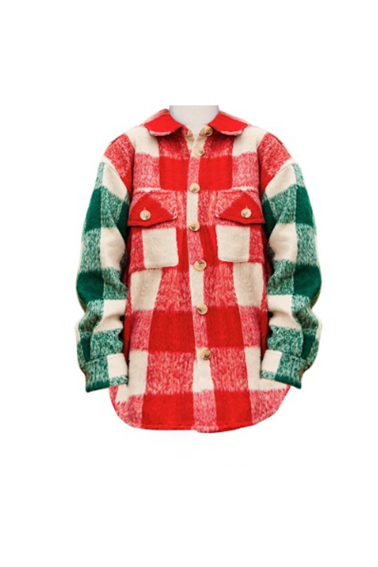 Maroon Holly & Pine Plaid Shacket